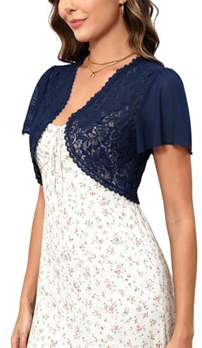 Enjyam Damen Bolero Festlich Elegant Spitzen Bolerojacke Kurzarm Jäckchen Leicht Schulterjacke zum Kleider