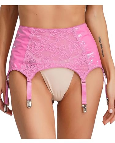 Freebily Damen Strapsgürtel Leder Spitze Mit 6 Halter Strumpfhalter Verstellbaren Straps Metallclips Breit Hüfthalter Dessous