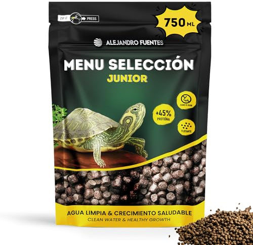 AF® Schildkröten Futter Junior, 750ml Schwimmende Pellets 3mm, 45% Protein für Starken Panzer, Sauberes Wasser Ohne Geruch, Wasserschildkröten Futter mit Zip und Dosierlöffel