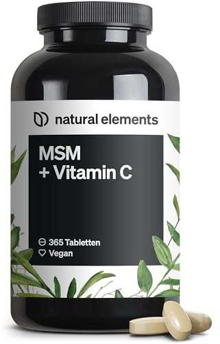 natural elements MSM 2000mg + natürliches Vitamin C – 365 Tabletten statt Kapseln – Methylsulfonylmethan – hochdosiert, vegan – in Deutschland laborgeprüft