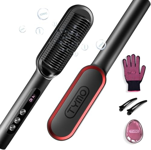 TYMO Haarglätter Bürste - Schnelles Glätten, Ionen Glättbürste, Anti-Frizz, 9 Temperatureinstellungen, LCD-Bildschirm, Schnelle Aufheizung, Verbrühungsschutz, Schwarz