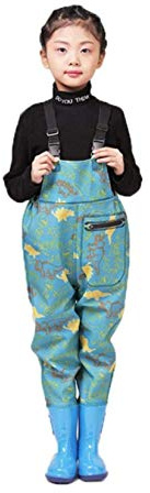HWBZSZY wasserdichte Wathose für Jungen und Mädchen, rutschfest Bootfoot Kids Gummi Watstiefel mit Verstellbarer Schultergurt, Verdickt Jagd und Fischerei Jugend Angelschuhe,Grün,29 EU