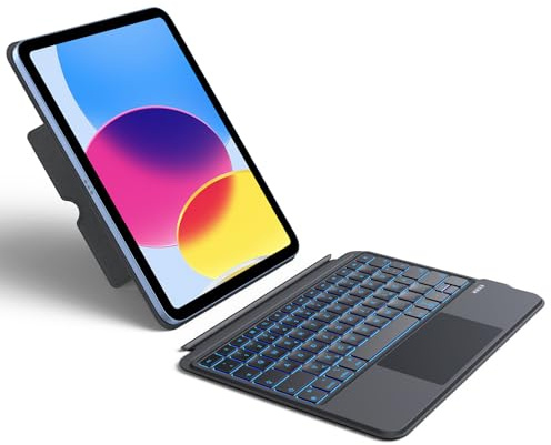 OMOTON Tastatur Hülle für iPad 10 Generation 2022/ A16 11 Generation 2025 (10.9/11 Zoll), 7-Farbige Beleuchtete, Abnehmbare Touchpad, Bluetooth Tastatur für iPad 10. Generation QWERTZ Layout, Schwarz