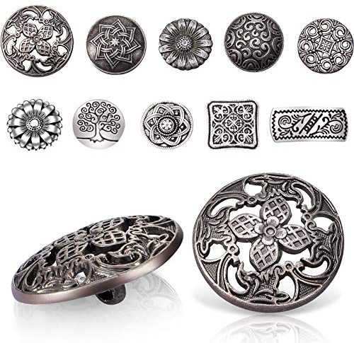 Syhood 100 Stück Metall Silber Knöpfe Antik Silber Sortiert Metall Knöpfe Blume Dekorative Gemischte Vintage Runde für DIY Handwerk Nähen Dekor