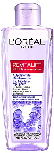 L'Oréal Paris Aufpolsterndes Mizellenwasser für Frauen, für eine hydratisierte und erfrischte Haut nach der Reinigung mit purer Hyaluronsäure, Revitalift Filler, 1x 200ml