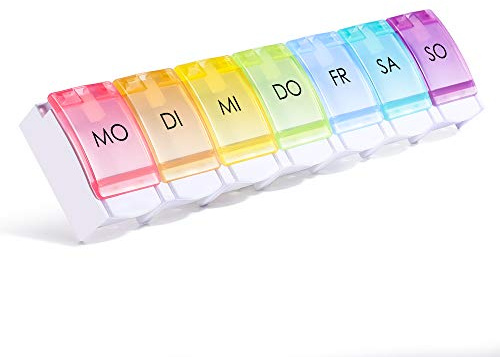 Opret Tablettenbox 7 Tage Deutsch, Pillendose Regenbogen, Tablettendose Pillenbox Medikamentenbox Wochen Tabletten Organizer, Kleine Eicht Zu Öffnen für Unterwegs