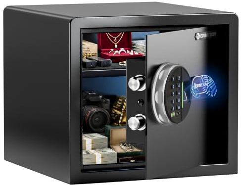 Grimtron Tresor 22L mit Fingerabdruck, 9,1 kg | Fingerabdruck, leiser Modus, LED-Licht, 42 mm verstärkte Tür, herausnehmbares Fach, robuster Tresor