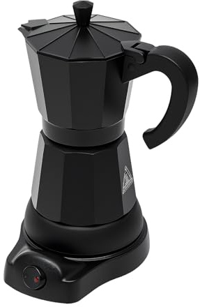 TONFEION Elektrischer Espressokocher Klein Espresso Maschine Reise Kaffeemaschine Elektrische 6 Tassen Moka-Kanne Schwarz 300 ml, 360°drehbarer, für Induktions-Herde geeignet