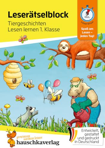 Lese-Rätselblock – Tiergeschichten! Lesen lernen 1. Klasse: Ein Tier-Lese-Rätsel pro Seite mit Silben-Trennung für Erstleser, Jungen, Mädchen (Übungshefte & -blöcke für erstes Lesen, Band 503)