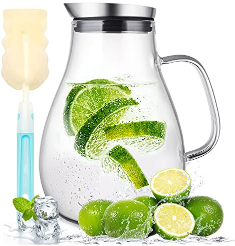 SUSTEAS 2 Liter 70 Unzen Glas Karaffe Krug mit Deckel und Auslauf, Wasserkaraffe, Eistee Krug, Saft Krug, für hausgemachte Getränke/Eistee/Milch/Kaffee/Wein