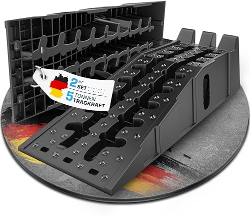 SELLOGX® Auffahrrampe PKW 2er Set | Hochbelastbare Auto Rampe bis 5 T | Auffahrhilfe & Einfahrt Rampe rutschfest für Wohnmobil, Anhänger, Garage, Werkstatt, Ölwechsel und Reparatur