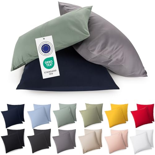 Blumtal Kissenbezug 40x40 cm (2er Set Kissenbezüge) - Anthrazit - 100% Baumwoll-Jersey, Oeko-Tex Zertifiziert, Kissenhülle 40x40 - Jersey Kopfkissenbezug für Kissen 40x40 cm mit Reißverschluss