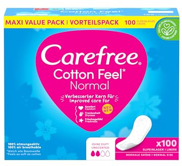 Carefree Cotton Feel Normal Ohne Duft 100 Stk., Slipeinlage ohne Duft und 100 Prozent atmungsaktiv, mit optimaler Passform und ein sicheres Tragegefühl
