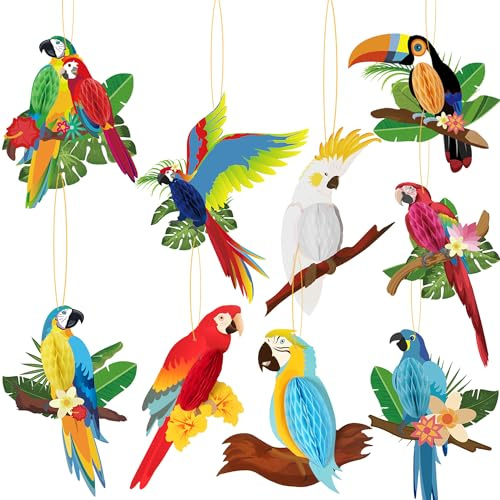 9 Stück Tropische Vogeldekoration, Papier Papagei Hängende Dekorationen | Tropische Vögel Wabenausschnitte, für Geburtstag Hawaii Deko Dschungel Deko Hawaii Sommer Tropical Party Dekorationen
