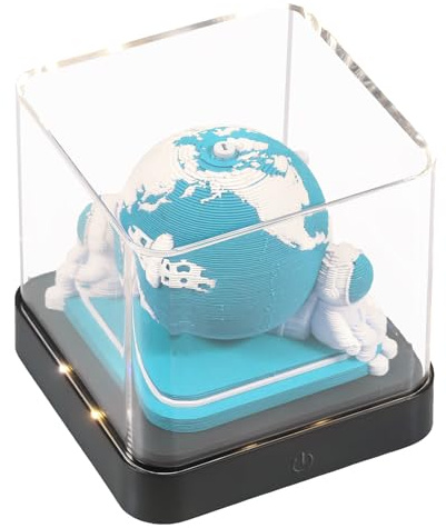 Jokapy Schreibtisch Kalender mit LED-Lichtern, 2026 Kalender 3D Memo Pad Papier Kreative 3D Notizblock Papier, Countdown Kalender Schnitzen Geschenk Desktop Dekoration (Blaue Erde)