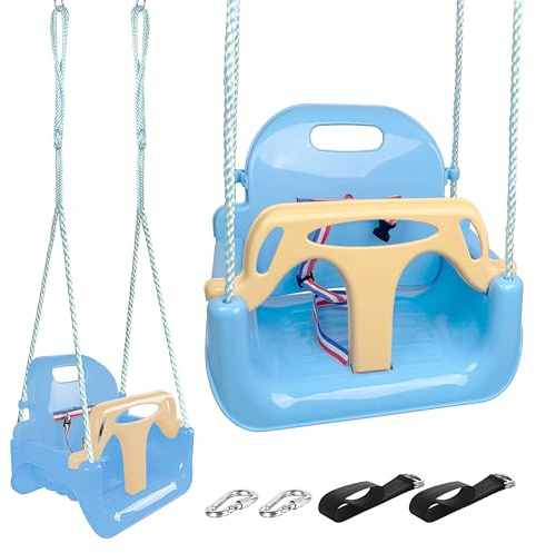 KINSPORY Kinderschaukel Babyschaukel 3 in 1 Babysitz verstellbar Mitwachsend Schaukelsitz Gartenschaukel für Kinder Indoor Outdoor (Hellblau)