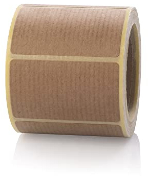 MD Labels Kraftpapier Etiketten 50 x 30 mm, 250 Stück auf Rolle, braun, gerippt, selbstklebend und beschreibbar, permanent haftend, für Geschenke und Verpackungen