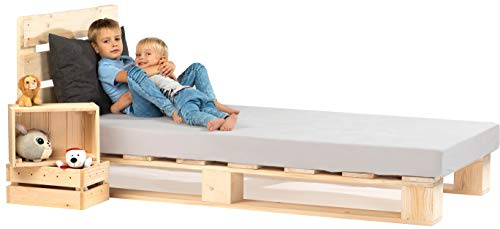 sunnypillow 80x200cm Palettenbett mt Kopfteil Holz Bett mt Paletten | Massivholz Bett Palettenmöbel Naturholz Fichte europalette 80 90 100 120 140 160 180 200 220 240x200cm