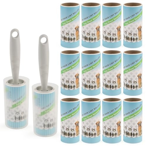 14 Rollen 560 Blatt Fusselrolle,Kleberolle Kleidung mit 2 Griffen | Extra Klebrige Lint Roller für Kleidung, Haare, Sofa, Bett, Katzen- und Hundehaare.