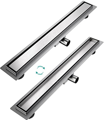 EMKE Duschrinne 70cm Edelstahl Befliesbar Komplettset Bodenablauf Dusche Siphon mit Geruchsstop und Haarsieb Randablauf, Duschablauf Ablaufrinne Dusche Doppelseitige Duschabfluss für Badezimmer