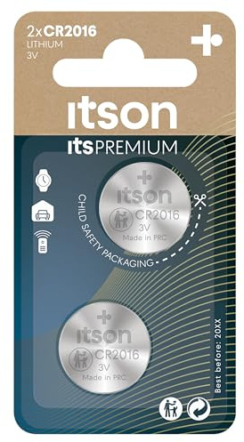 ITSON, CR2016 Batterien, 3V, Knopfzellen, 2 Stück, am besten für Autoschlüssel, Uhren und Herzfrequenzmesser