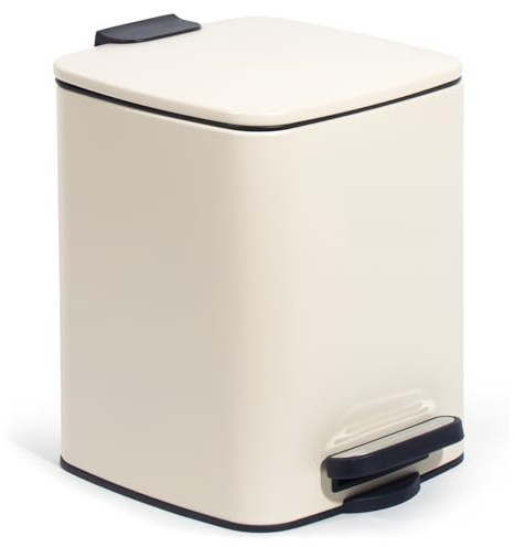 GREELUE Kosmetikeimer 6L, Mülleimer bad, Badmülleimer mit Deckel, (Soft Close) Tretmülleimer aus Metall für Badezimmer, WC, Schlafzimmer (Beige, 24 x 19,5 x 25 cm)