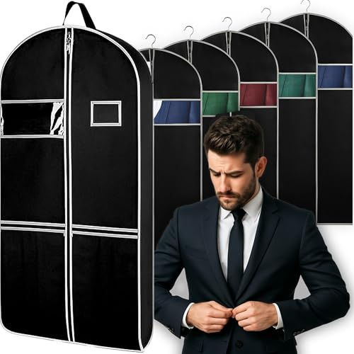 Retoo Kleidersack 5er Set, 60 x 100 cm, Schwarz, Reißverschluss | Wasserabweisend, atmungsaktives Vlies, staubdicht, wiederverwendbar, faltbar, für Anzug, Kleid, Mantel, Hemd