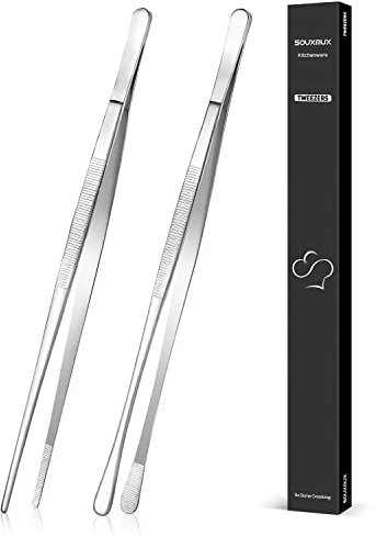 2 Stück 30.5cm-Kochpinzette Zangen Präzision Gezackte Spitzen, Edelstahl Professionelle Kochpinzette Küchenwerkzeuge zum Grillen, Beschichten und Servieren (Silber)
