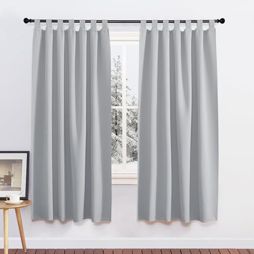 PONY DANCE Schlaufenschal 2er Set Wohnzimmer Verdunklungsvorhänge | H175 x B140 cm, Silbergrau, Thermovorhang Kälteschutz, für Schlafzimmer, Gardinen Blickdicht, UV-Schutz, Schlaufengardinen