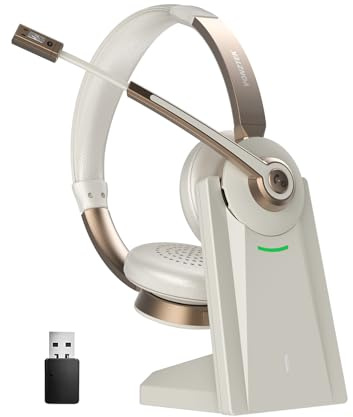 Vonztek Wireless Headset mit Mikrofon, V5.1 Bluetooth, Geräuschunterdrückung und Stummschaltung/Ladestation/Dongle, Kit für Laptop/MS Teams/Zoom
