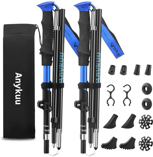 Anykuu Wanderstöcke 2PCS Verstellbar 110-130cm Walking Stöcke 7075 Aluminium Ultraleichte Trekkingstöcke mit 6 Paar Zubehör Hiking Poles für All Terrain Walking Poles zum Wandern Skifahren