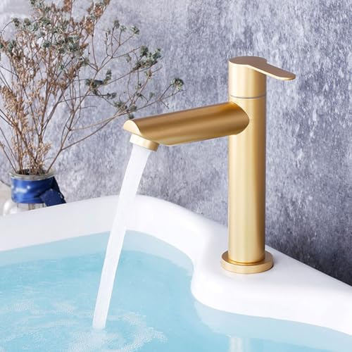 Bad Armatur Waschbecken Kaltwasser Einloch Wasserhahn Badezimmer aus Edelstahl,Gold,kurz