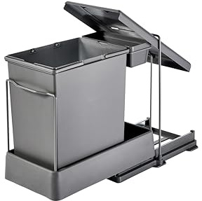 Aspira Home Müllomatic ECO 1 | SMART Einbaumülleimer Küche ausziehbar, Mülleimer für Unterschrank mit automatischem Auszug beim Türöffnen, 1 x 20 L Abfallsammler, Kunststoff grau, Höhe 430 mm