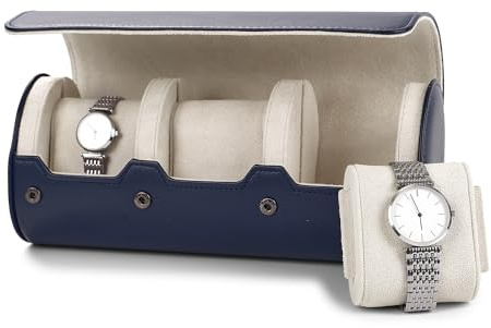 Oirlv Luxus PU Leder 3 Schlitze Uhrenrolle Uhrenbox Für Geschenkbox Weihnachten Jubiläum Geburtstag(Dunkelblau)