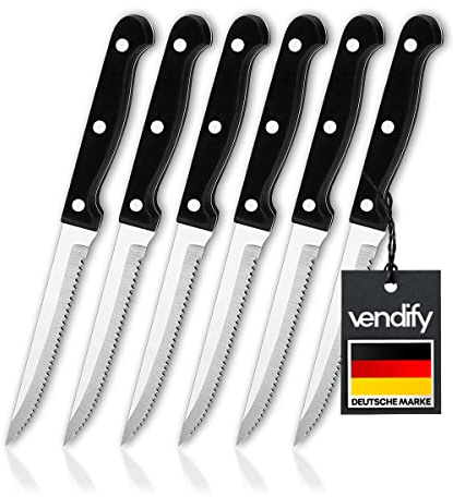 vendify® Steakmesser 6er-Set - Pizzamesser Spülmaschinenfest aus Edelstahl