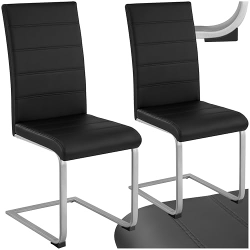 tectake® 2er Set Esszimmerstühle modern, ergonomischer Stuhl für Esszimmer, Besucherstuhl, Möbel für Küche, Esstisch, Küchenstühle, Freischwinger Essstühle, hohe Rückenlehne - schwarz
