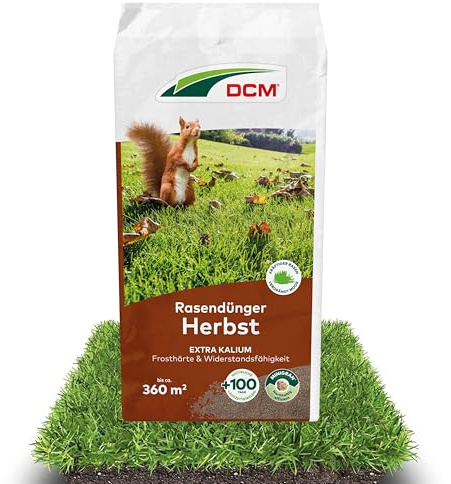 CUXIN DCM Rasendünger Herbst - Langzeit Rasendünger - Mit MINIGRAN® TECHNOLOGY - Frosthärte & Standfestigkeit - organisch-mineralischer Dünger - 18 kg