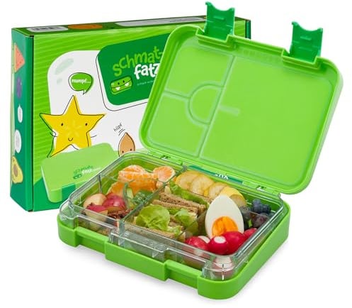Schmatzfatz Junior Lunchbox für Kinder – Bento-Box mit herausnehmbarem Einsatz mit 4 oder 6 Fächern, auslaufsicher, BPA-frei und spülmaschinenfest, für Schule und Kindergarten
