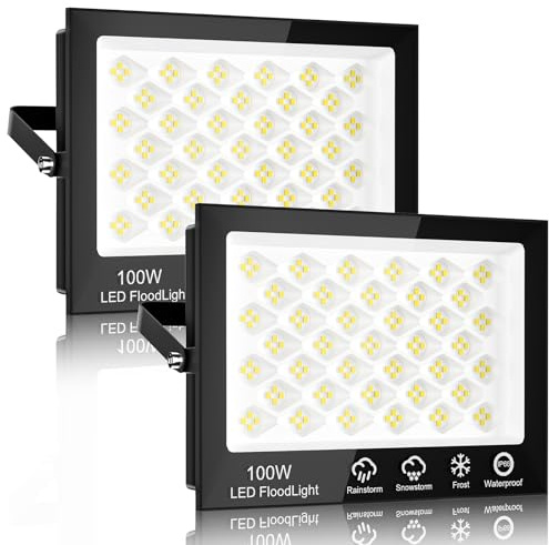 Sararoom LED Strahler Außen 100W 10000LM LED Fluter, 156 LED Kaltweiß 6500K Flutlicht Scheinwerfer Außenstrahler, IP65 Wasserdichte Flutlichtstrahler für Garten Garage Hof Auffahrt Türen Flur, 2er