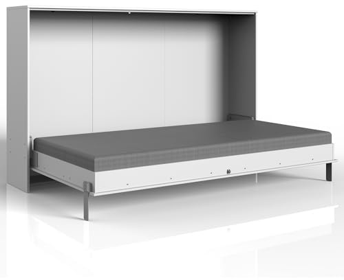 Lomadox Schrankbett weiß 120x200 cm mit Lattenrost Jugendbett Gästebett Klappbett Raumsparbett