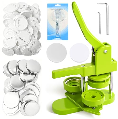 Buttonmaschine 58 mm (3. Generation) – Installationsfreie Buttonpresse für DIY-Ansteckbuttons, Stanzmaschine mit 100 Button-Rohlingen, Motiven & Kreisstanzer