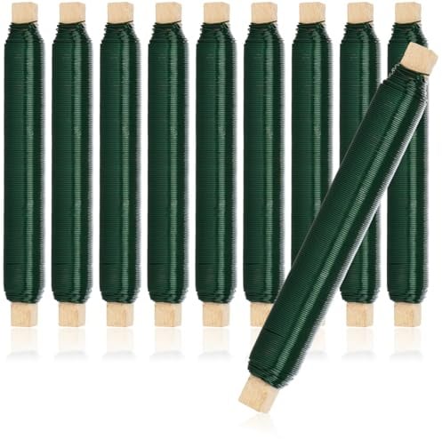 com-four® 10x Blumenwickeldraht-Set, Bindedraht in grün auf Holzstab gewickelt, Stärke 0,65 mm, 1000 g (Grün - 10 Stück)