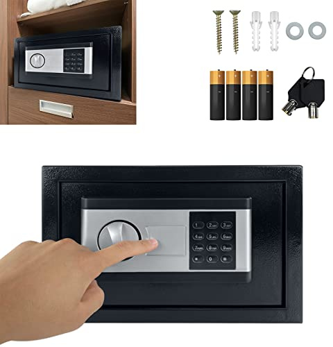 HENGMEI 22L Elektronischer Wandtresor, mit zahlenschloss und Schlüssel | Feuerfester & wasserdichter Safe: Code (3–8-stellig) oder Backup-Schlüssel, LED-Anzeige, 2 Schließbolzen, Wandmontage
