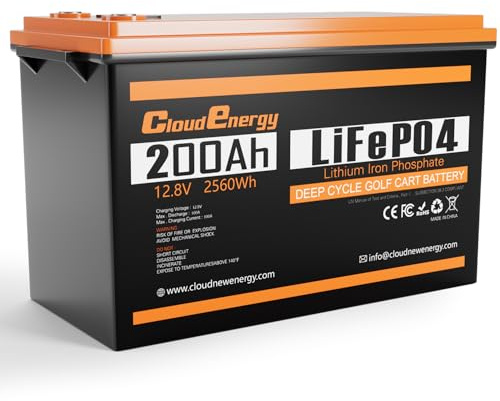 Cloudenergy 12V LiFePO4 200Ah Lithium-Batterie mit 10+ Jahren Lebensdauer, 6000+ Zyklen, 2560Wh Leistung. IP65 wasserdicht, ideal für Marine, Solar und Wohnmobile.…