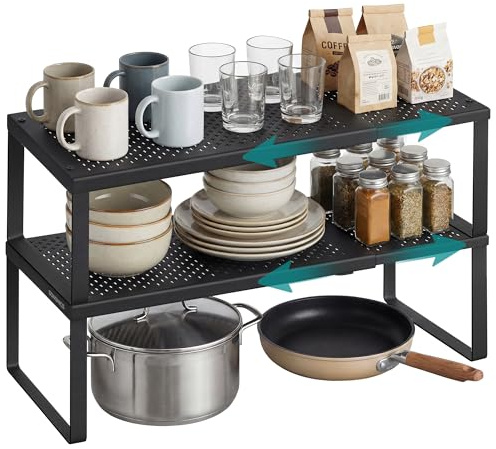 SONGMICS Gewürzregal, ausziehbar, Küchen-Organizer, Küchenregal, Metall | Gewürzhalter, Schrank-Organizer, Küche, Arbeitsplatte, mattschwarz, BEQUE Kollektion KCS402B01