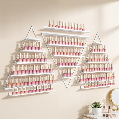 LUNICASHA 5-Tier Metall Nagellackregal Nagellack Aufbewahrung, Nagellack Wandregal, 5 Ebenen Wandmontierter Nagellackstände, Weiß Eisen Display Rack für Nagellacks ätherischen Ölen Lippenstift