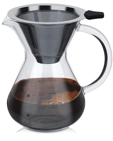 Pour Over Kaffeemaschine, Pour Over Kaffeebereiter Mit Edelstahlfilter, Edelstahl Kaffeefilter, Kaffeemaschine Karaffe Kaffeefilter Kaffee Edelstahl Handfilter, Manuelle Tropfkaffeemaschine (400ml)