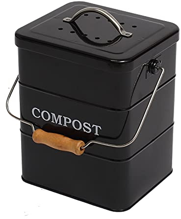 ayacatz Metall komposteimer mit Deckel Küche biomülleimer Arbeitsplatte und Unterschrank Mini komposter, 6L biomülleimer küche klein, Behälter Compost Bin mit Kohlefilter-(Schwarz)