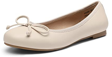 DREAM PAIRS Damen Ballerinas flach klassisch, Elegante und Bequeme Ballettschuhe mit Schleifenbesatz Beige Größe 36 (EUR)