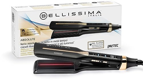 Bellissima Infrarot-Glätteisen, 4 Heizelemente, Keramik- und Keratinbeschichtung, 4 Temperaturen, flexibles Glätteisen, abgerundetes Design, schnelle Erwärmung, Beauty Bag